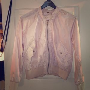 FREE PEOPLE BABY PINK NYLON SPRING BOMBER JACKET